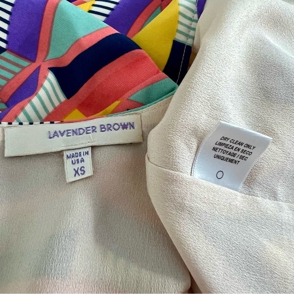 Lavender Brown Retro Multicolor Short Sleeve Mini Dress Shift Geometric XS - Picture 5 of 6